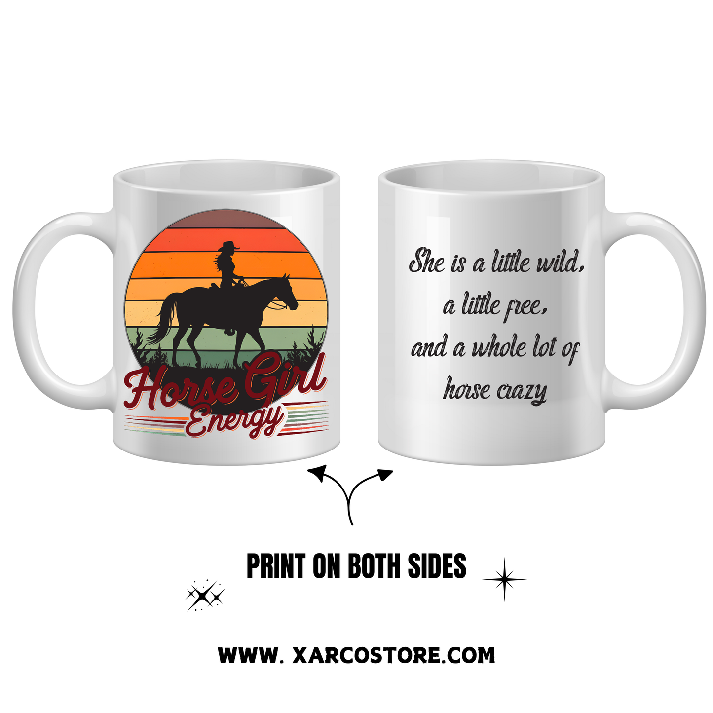 Horse Girl Energy coffee mug with horse design, perfect gift for equestrians.