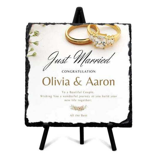 Personalized Wedding Anniversary Slate Gift with Custom Text - Unique Natural Stone Keepsake with Stands